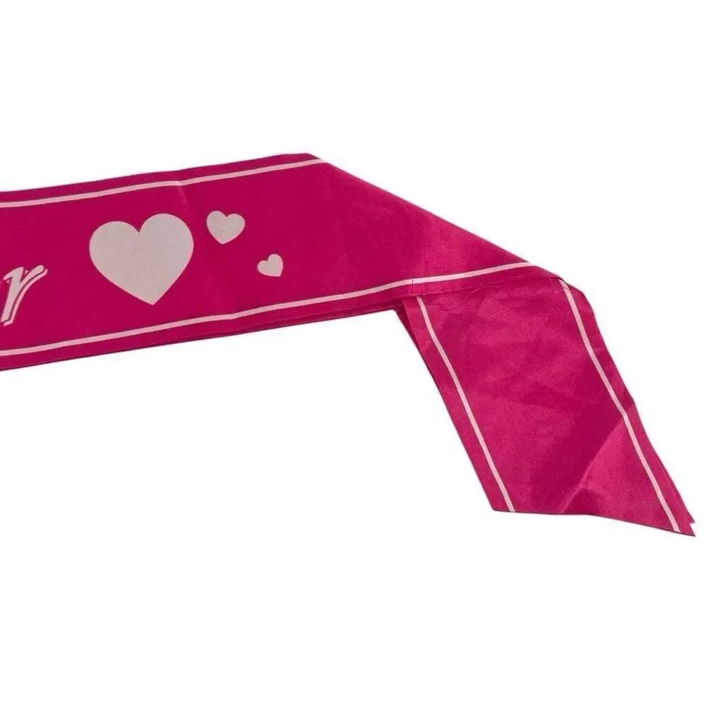 Big Sister Pink Satin Sash Heart Print Party Celebration Accessory
